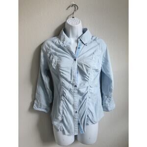 EUC Costa Blanca Women's Medium Blue Striped Button Down Long Sleeve
